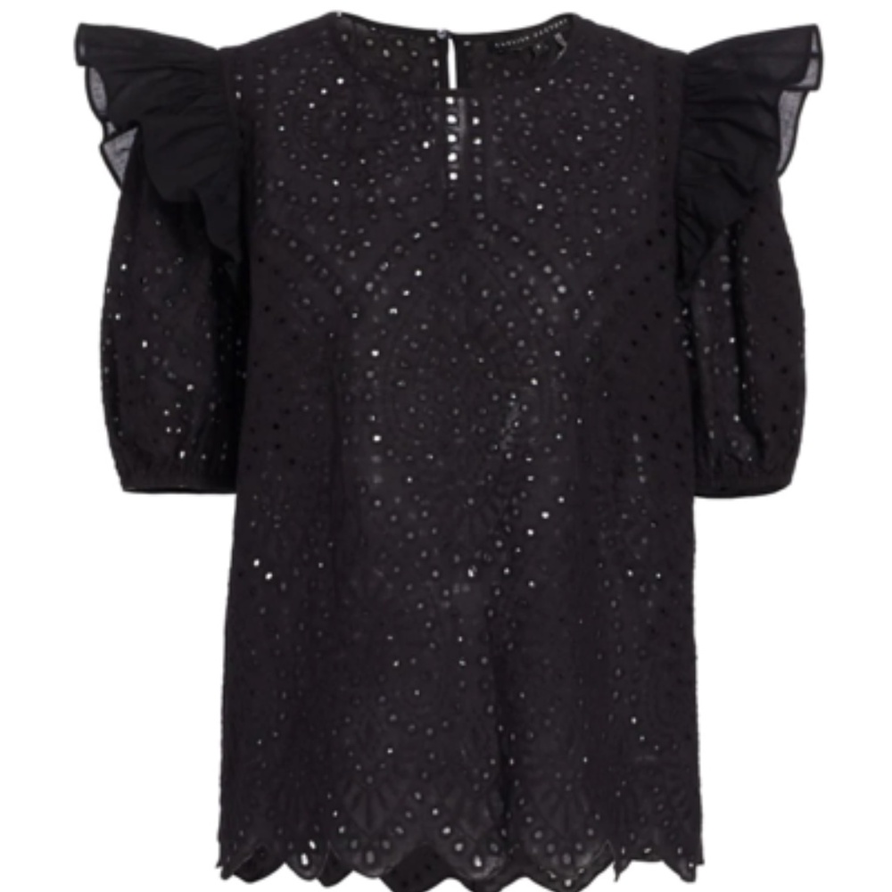 English Factory black eyelet ruffle sleeve top